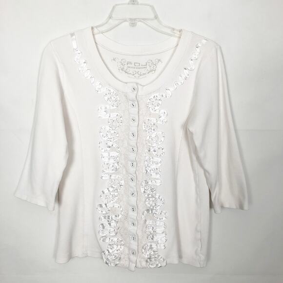 French Dressing Button Front 3/4 Sleeve Lace Top Size S - Picture 1 of 8